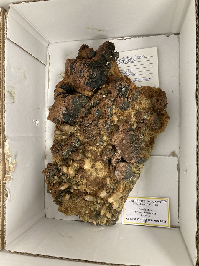 Pyrrhotite, Quartz, Pyrite, Calcite, Cavnic Mine, Romania.JPG