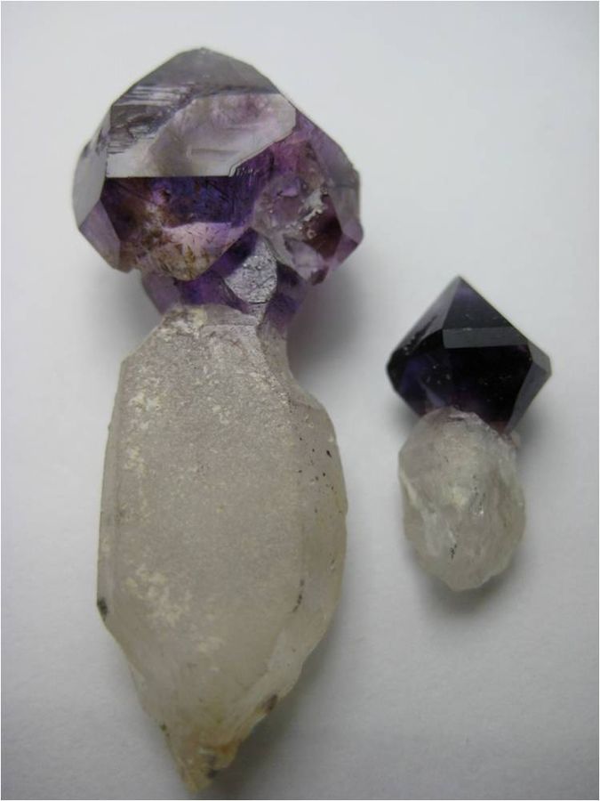 Quartz scepter crystal with amethyst head, Andilamena, Madagascar.jpg