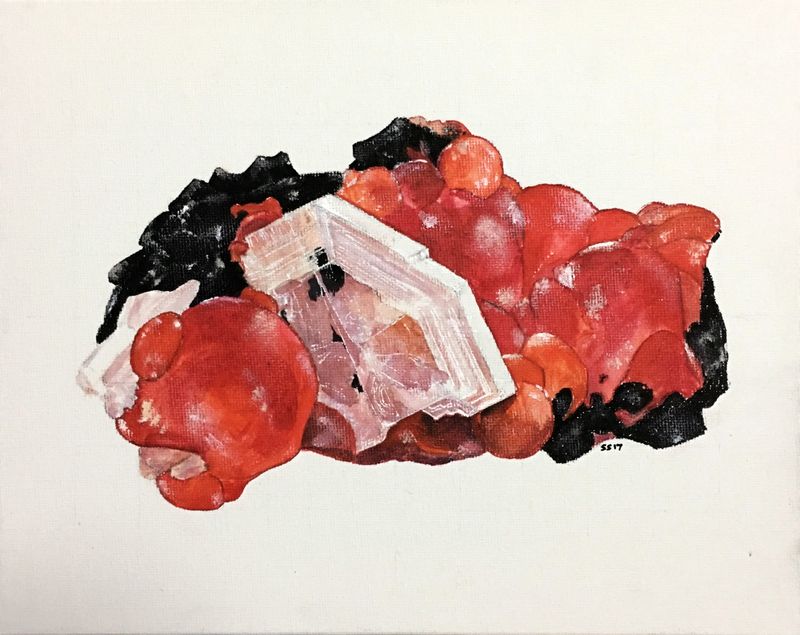 Rhodochrosite with Barite, Lone Tree Mine, Humboldt County, Nevada Kiyoshi Kiikuni edited 2000.jpg