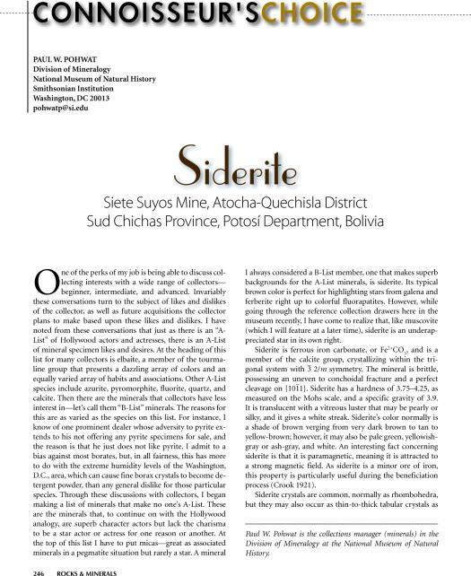 Rocks & Minerals May-June 2012 Volume 87 Issue 3 - Article Siderite.jpg