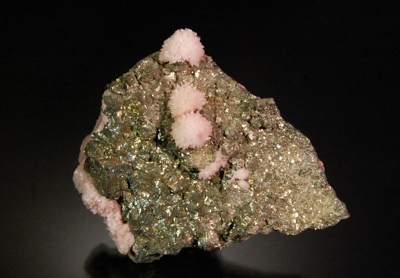 2874 Rhodochrosite on Pyrite - N'Chwaning II Mine, Kuruman, South Africa.jpg