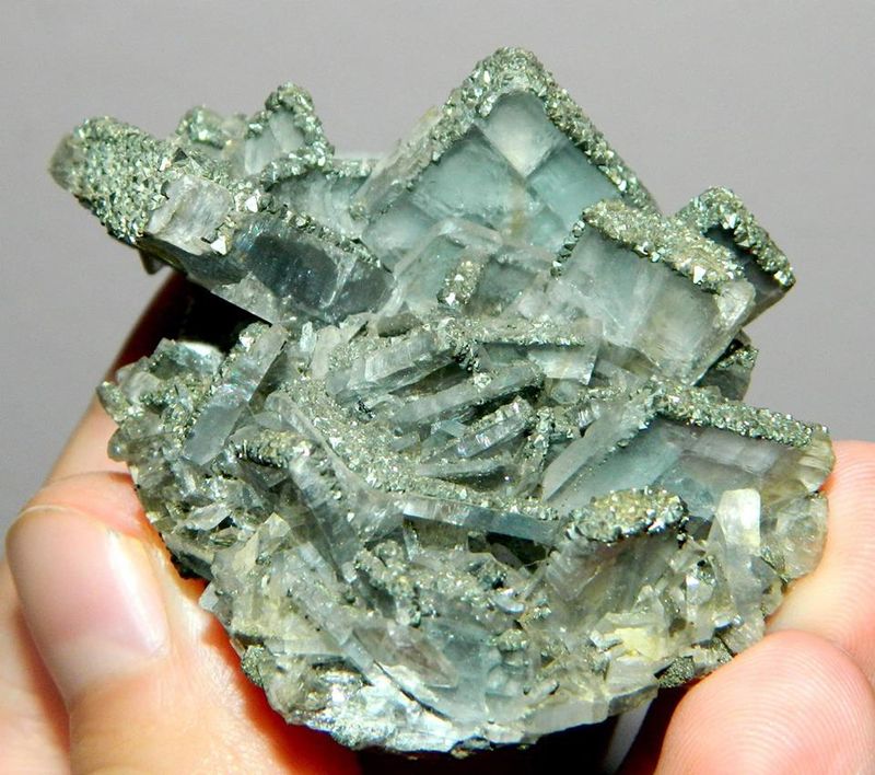 Blue baryte with pyrite - Cavnic, Romania.jpg