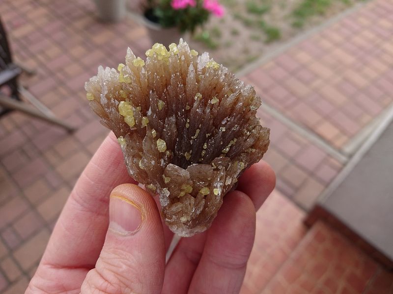 brown barite with sulphur.JPG