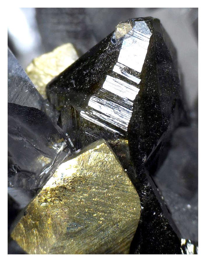 Chalcopyrite with Sphalerite and Quartz - Microscope - Clashing terrminations 1.jpg