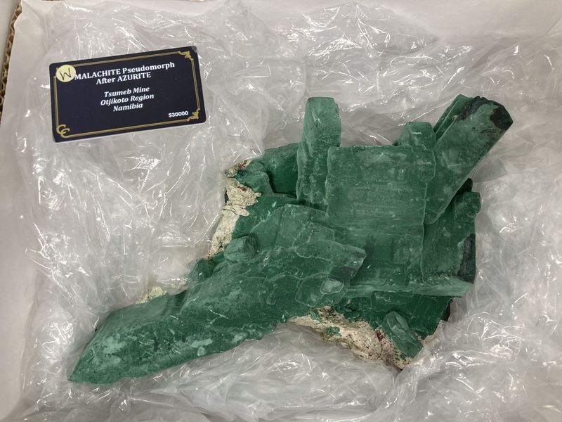 Malachite (ps Azurite), Tsumeb, Namibia.JPG